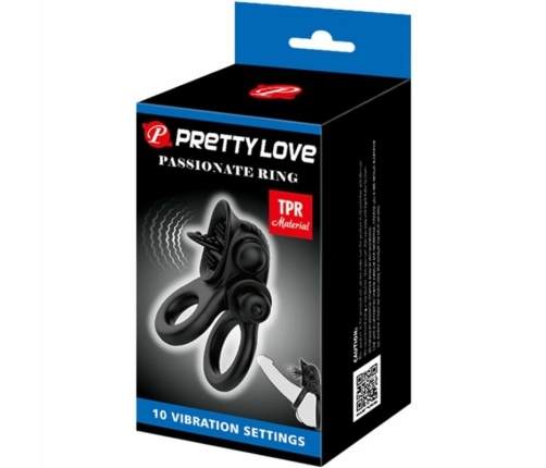 Pretty Love BI-210239 Double Vibrating Silicone Ring Black 10 Modes