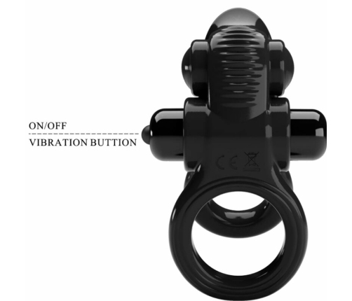 Pretty Love BI-210239 Double Vibrating Silicone Ring Black 10 Modes