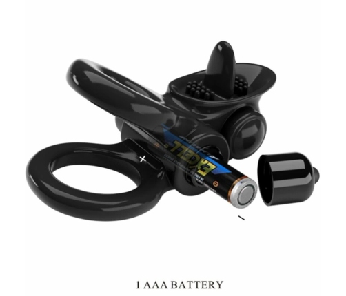 Pretty Love BI-210239 Double Vibrating Silicone Ring Black 10 Modes