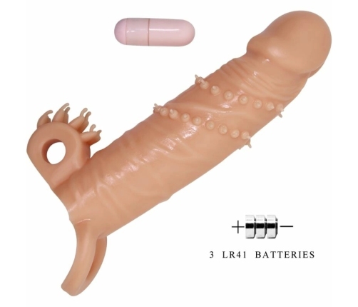 Pretty Love Connor Extension Sleeve with Vibrating Clitoral Pad, Flesh, 17cm