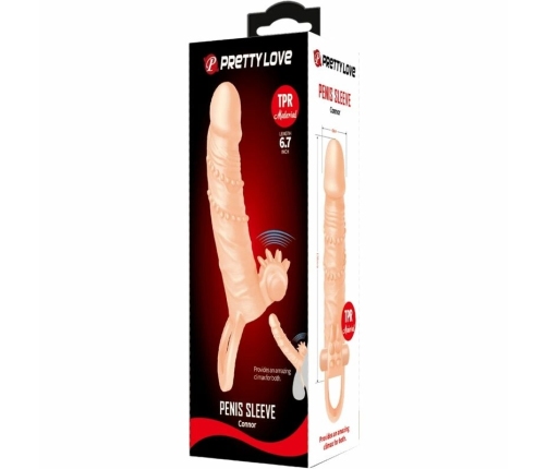 Pretty Love Connor Extension Sleeve with Vibrating Clitoral Pad, Flesh, 17cm
