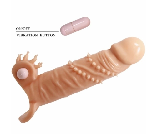 Pretty Love Connor Extension Sleeve with Vibrating Clitoral Pad, Flesh, 17cm