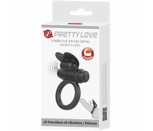 Pretty Love Debonaire Black Intimate Ring with 10 Vibration Modes