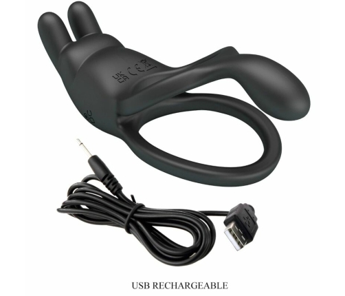 Pretty Love Seth Black Dual Vibrating Ring with Rabbit Attachment 7 Modes