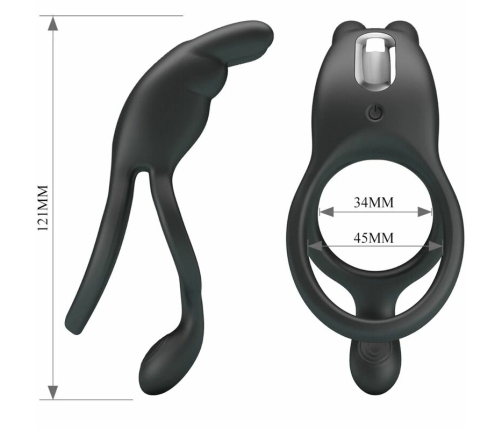 Pretty Love Seth Black Dual Vibrating Ring with Rabbit Attachment 7 Modes