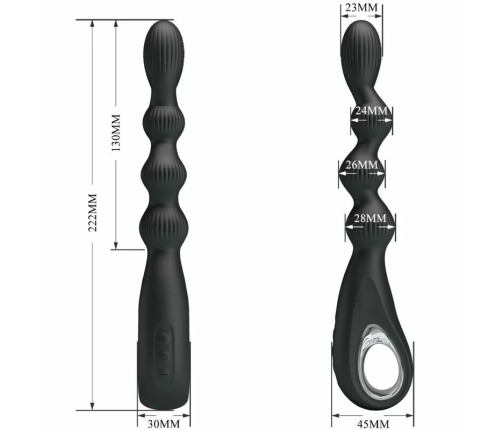Pretty Love Federer Anal Vibrator 12 Modes Black Silicone USB Rechargeable