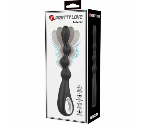 Pretty Love Federer Anal Vibrator 12 Modes Black Silicone USB Rechargeable