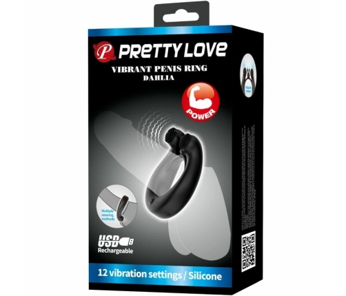Pretty Love Dahlia Silicone Vibrating Ring 12 Modes Black USB Rechargeable