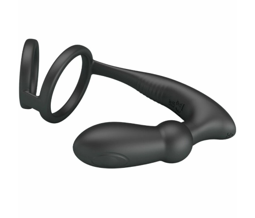 Pretty Love Emoni Black Silicone Dual Intimate Ring & Plug, 12 Modes