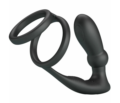 Pretty Love Emoni Black Silicone Dual Intimate Ring & Plug, 12 Modes