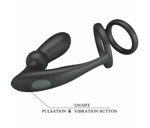 Pretty Love Emoni Black Silicone Dual Intimate Ring & Plug, 12 Modes