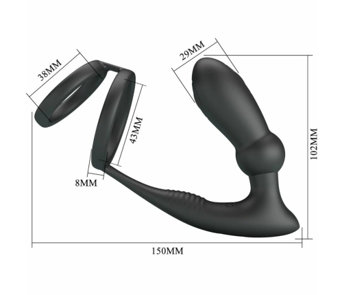 Pretty Love Emoni Black Silicone Dual Intimate Ring & Plug, 12 Modes