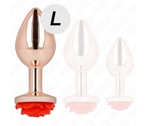KINK Pink Gold Metal Plug Large with Red Rose Base, Stainless Steel