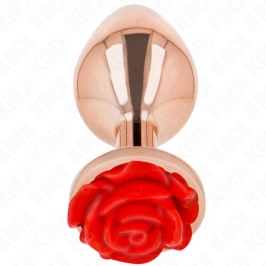 KINK Pink Gold Metal Plug Large with Red Rose Base, Stainless Steel
