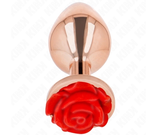 KINK Pink Gold Metal Plug Large with Red Rose Base, Stainless Steel