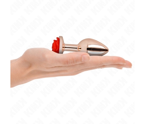 KINK Pink Gold Stainless Plug with Red Rose Accent, Medium Size