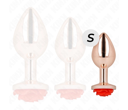 Kink Rose Gold Intimate Plug S with Red Rose Accent, Stainless Steel 7.8cm