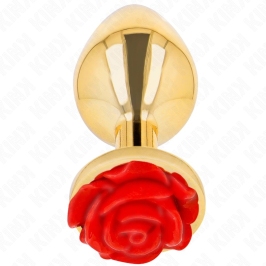 KINK Stainless Steel Intimate Plug Gold with Red Rose Accent Size L