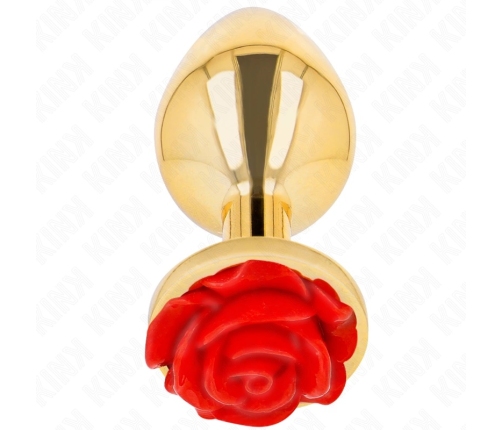 KINK Stainless Steel Intimate Plug Gold with Red Rose Accent Size L