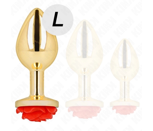 KINK Stainless Steel Intimate Plug Gold with Red Rose Accent Size L