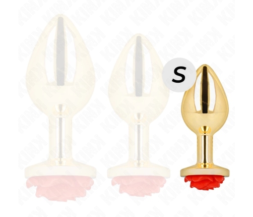 KINK Metal Plug Gold with Red Rose Accent - Size S, Stainless Steel