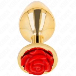 KINK Metal Plug Gold with Red Rose Accent - Size S, Stainless Steel