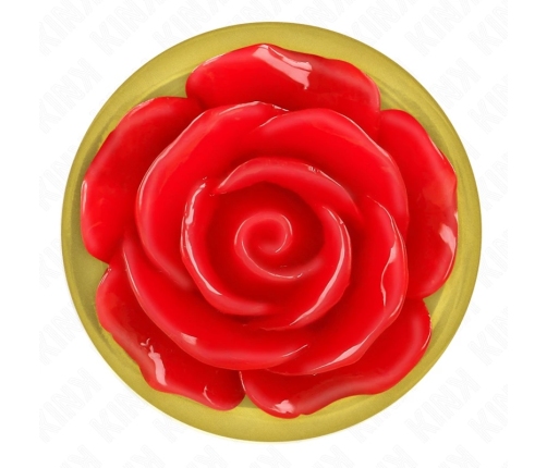 KINK Metal Plug Gold with Red Rose Accent - Size S, Stainless Steel