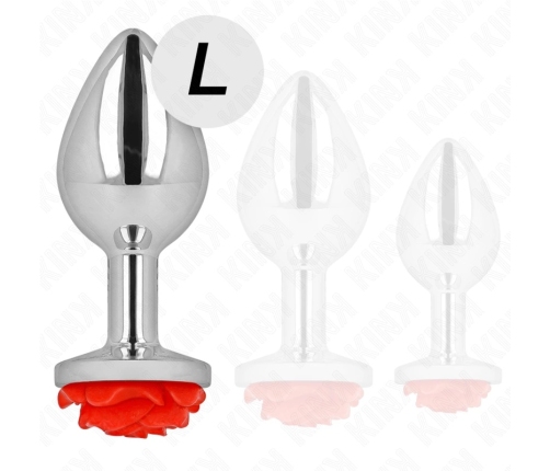 Kink Steel Plug Rose Red L - Stainless Steel Accessory with Floral Base