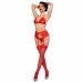 Chilirose CR 4848 Red Lace Bra, Thong & Stockings Set S