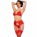 Chilirose CR4848 Red Lace Lingerie Set XL with Bra, Thong & Stockings