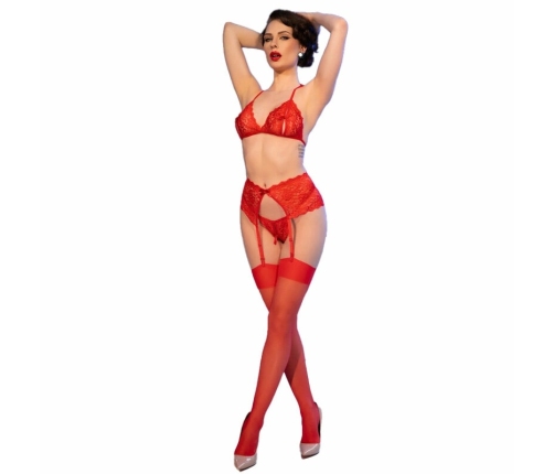 Chilirose CR4848 Red Lace Lingerie Set XL with Bra, Thong & Stockings