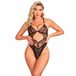 SUBBLIME 955212 Transparent Bodysuit Black Lace Hollow S/M
