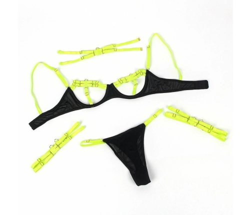 SUBBLIME 955274 Bra Set Fluorescent Green S/M With Necklace & Leg Accents