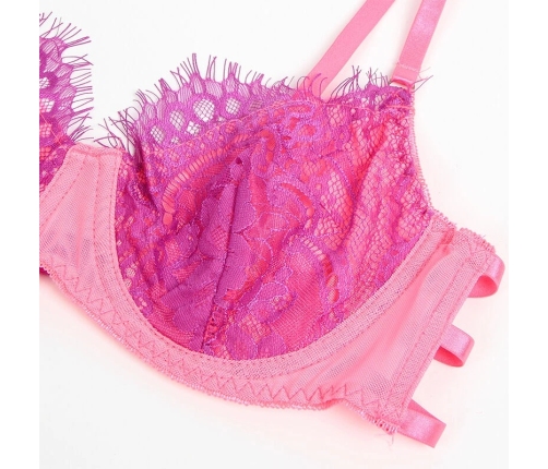 SUBBLIME 955359 Lace Bra & Garter Set Pink-Purple S/M - Elegant Lingerie