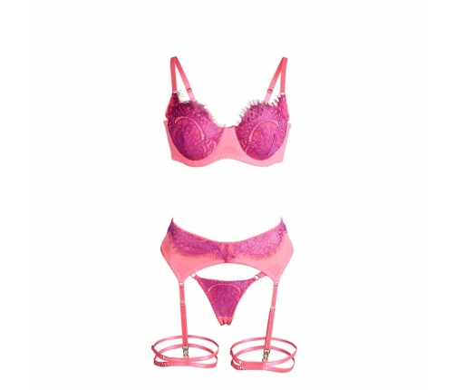 SUBBLIME 955359 Lace Bra & Garter Set Pink-Purple S/M - Elegant Lingerie