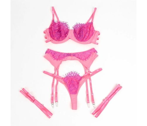 SUBBLIME 955366 Lingerie Bra Set Pink & Purple Lace L/XL Adjustable Straps