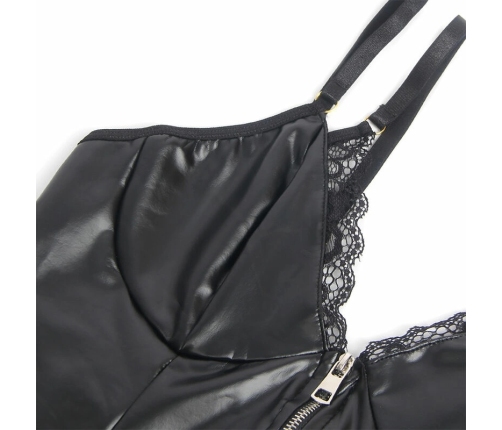 SUBBLIME 955458 Black PU Leather & Lace Body S/M with Zipper Detail