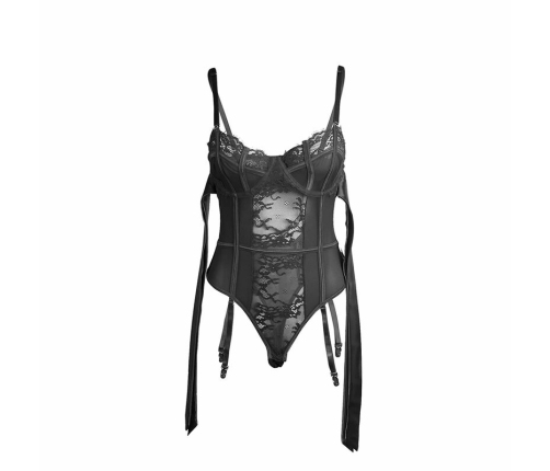 SUBBLIME 955496 Lace Bodysuit with Bows & Garters Black S/M