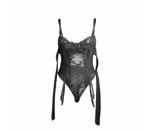 SUBBLIME 955502 Black Lace Bodysuit with Bows & Garters L/XL