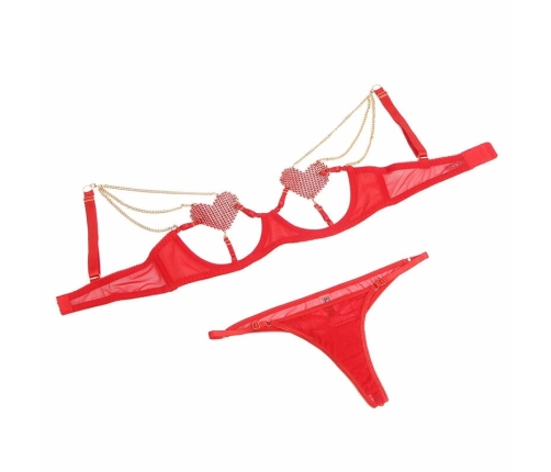 SUBBLIME 955519 Bra Set Red S/M with Chains & Mesh Heart Design