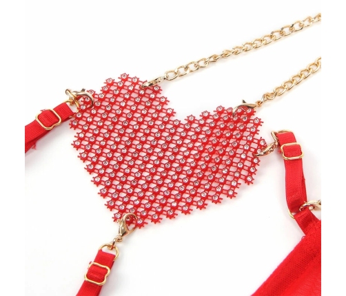 SUBBLIME Bra Set with Decorative Chains & Mesh Heart Red L/XL