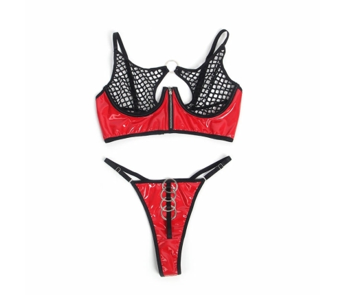 SUBBLIME 955533 Red Shiny Faux Leather & Mesh Bra Set S/M