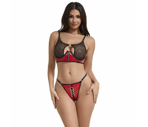 SUBBLIME 955540 Red Glossy Mesh Bra Set with Zipper L/XL