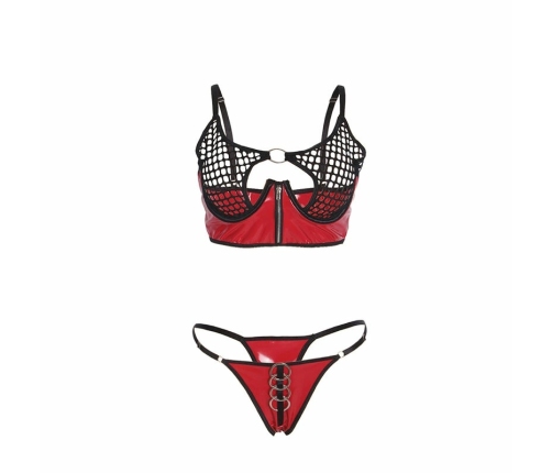 SUBBLIME 955540 Red Glossy Mesh Bra Set with Zipper L/XL