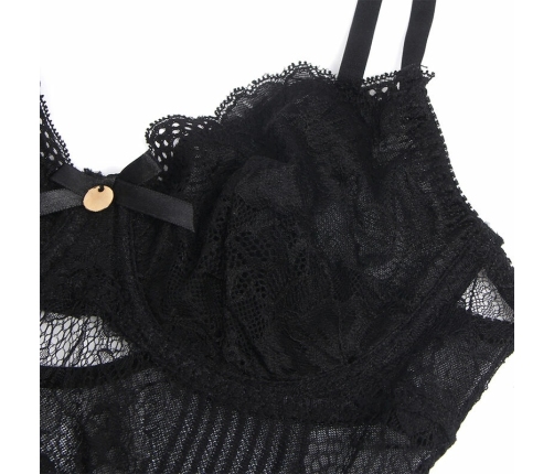 SUBBLIME 955618 Black Lace Bodysuit S/M with Adjustable Bottom Closure