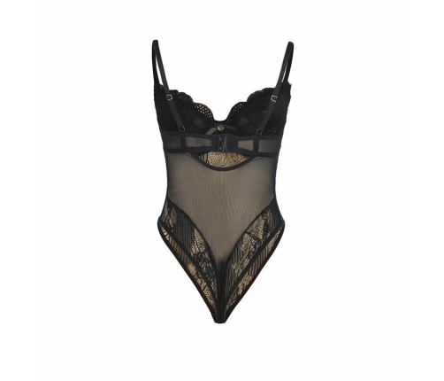 SUBBLIME 955618 Black Lace Bodysuit S/M with Adjustable Bottom Closure