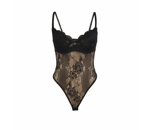 SUBBLIME 955618 Black Lace Bodysuit S/M with Adjustable Bottom Closure
