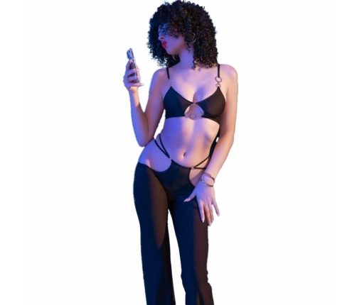 Chilirose CR 4851 Black Top & Leggings Set with Gold Accents Size S