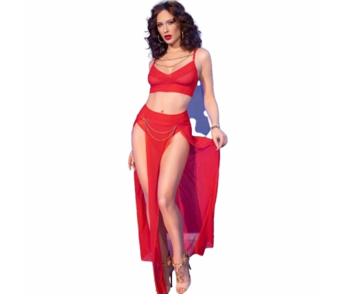 Chilirose CR4850 Red Tulle Top & Leggings Set with Gold Accents S
