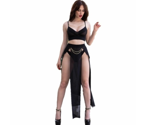 Chilirose CR 4672 Black Set XL with Golden Chains - Top, Skirt & Thong